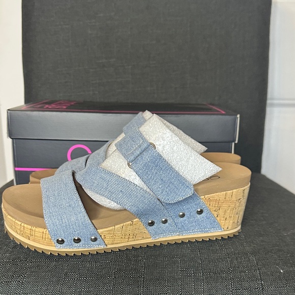 Corkys Shoes - NWT‎ Corkys Size 7 Voyage Denim Wedge Strappy Sandals